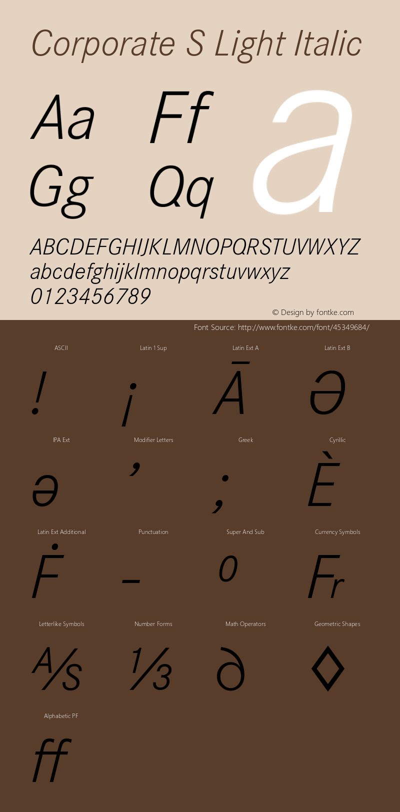 Corporate S Light Italic Version 1.00 Font Sample