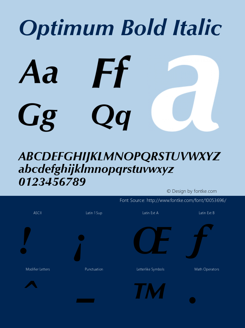 Optimum Bold Italic Version 1 Font Sample