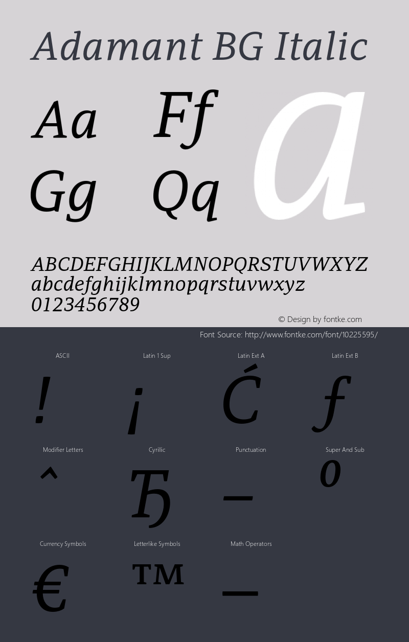 Adamant BG Italic Version 1.000 2007 initial release Font Sample