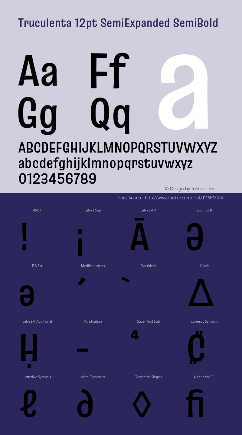 Truculenta 12pt SemiExpanded SemiBold Version 1.002 Font Sample