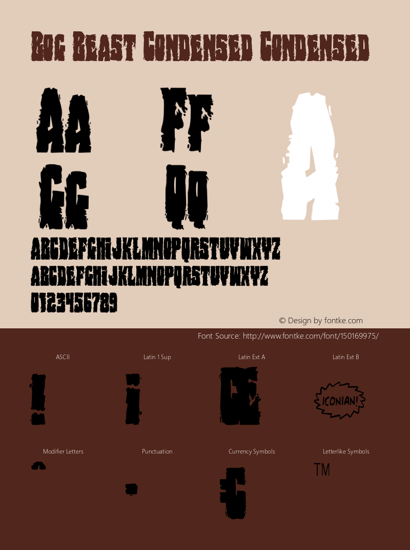 Bog Beast Condensed Version 1.0; 2013 Font Sample