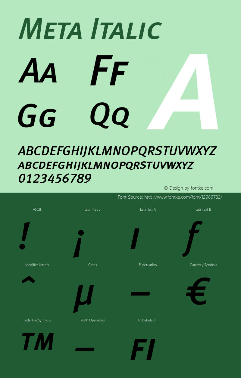 Meta Italic 004.301 Font Sample