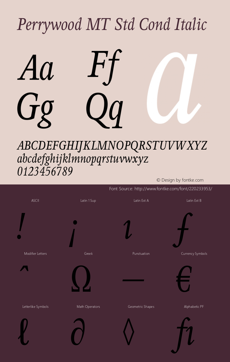 Perrywood MT Std Cond Italic Version 2.00 Build 1000图片样张