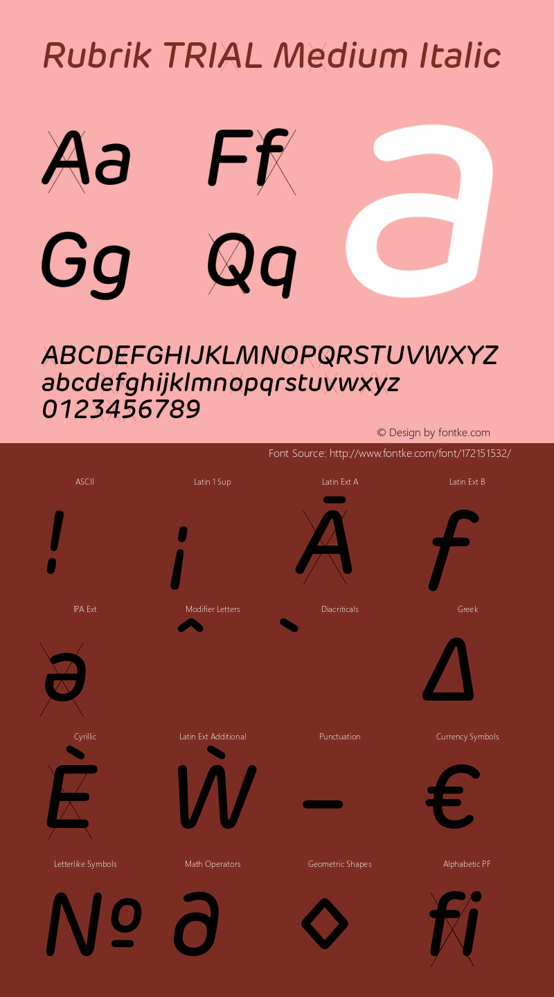 Rubrik TRIAL Medium Italic Version 2.000;hotconv 1.0.109;makeotfexe 2.5.65596图片样张