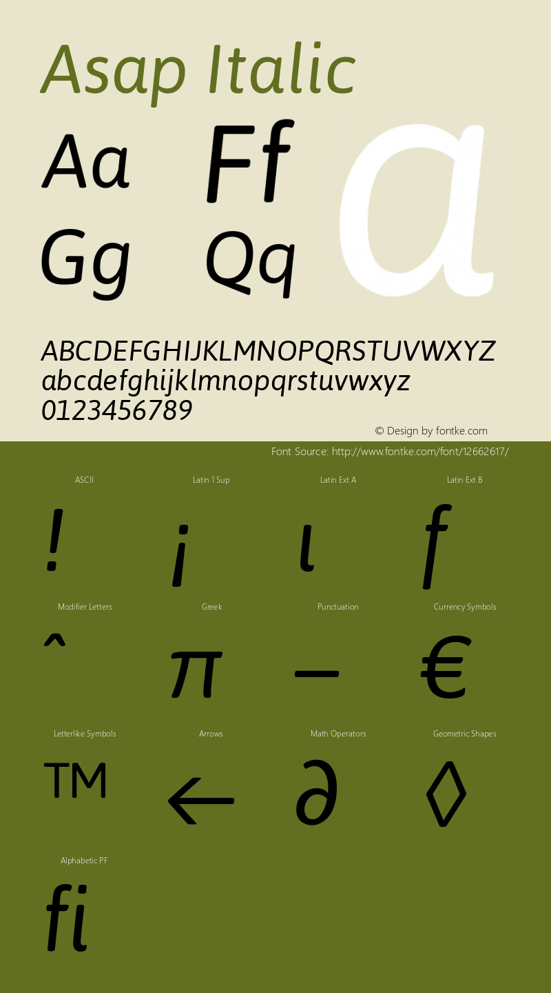 Asap Italic Version 1.001 Font Sample