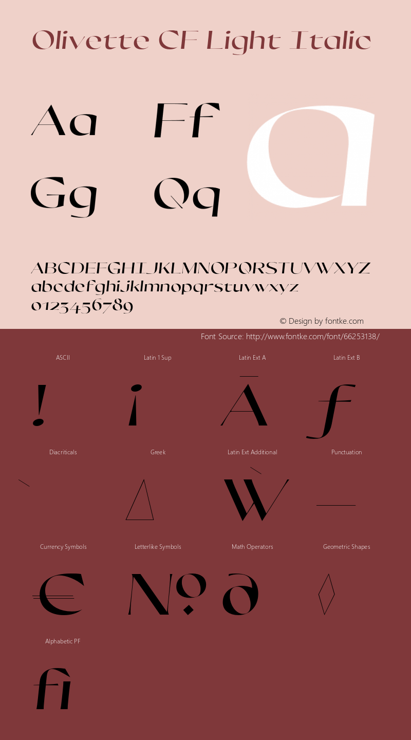 OlivetteCF-LightItalic Version 1.000 Font Sample