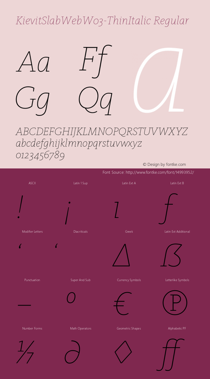 KievitSlabWebW03-ThinItalic Regular Version 7.504 Font Sample