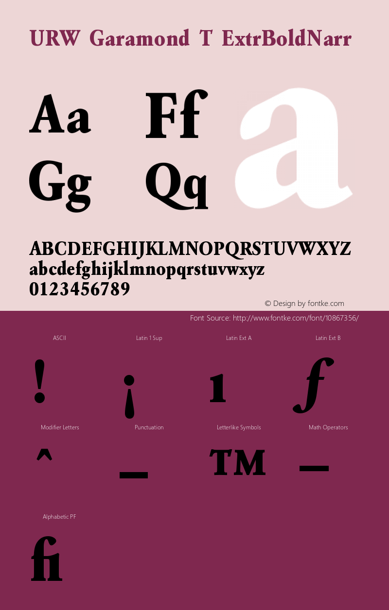 URW Garamond T ExtrBoldNarr Version 001.005 Font Sample