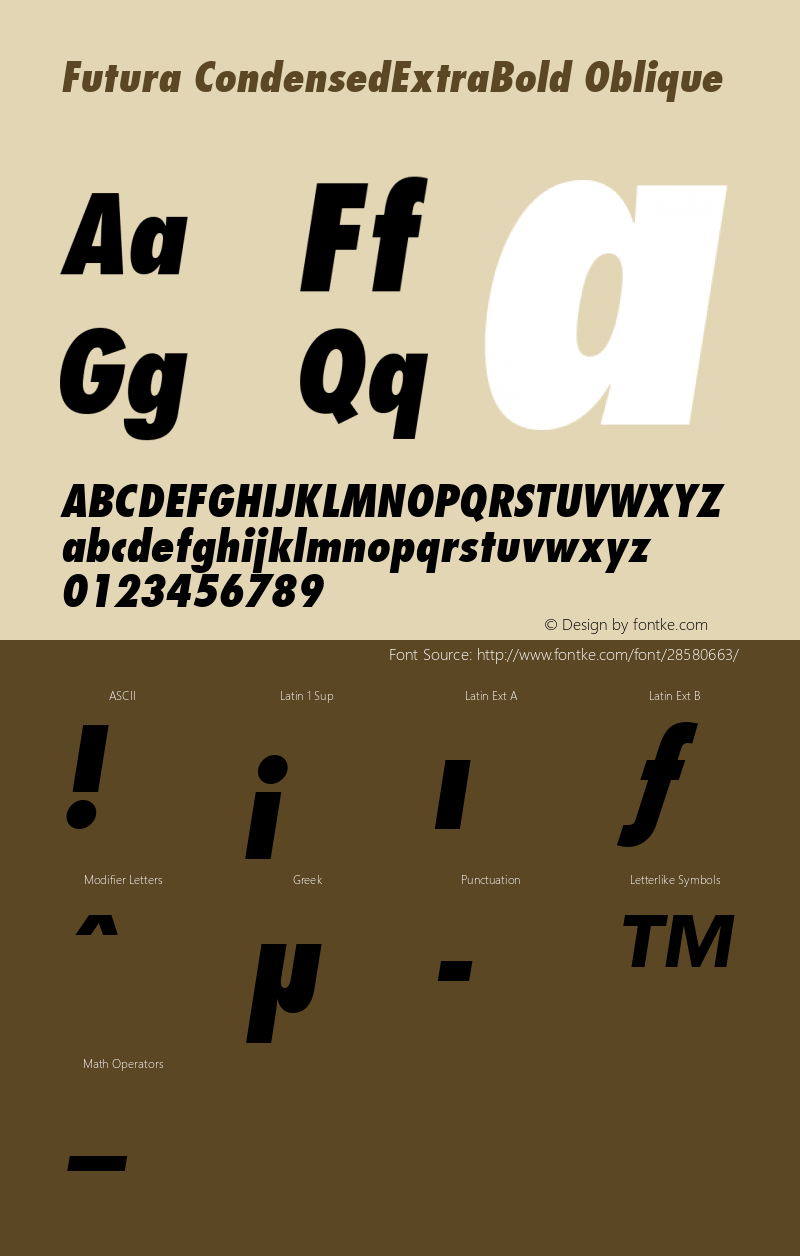 Futura Condensed Extra Bold Oblique V.2.0 Font Sample