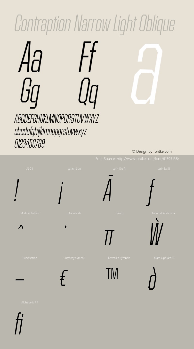 Contraption Narrow Light Oblique Version 1.001 2015 Font Sample