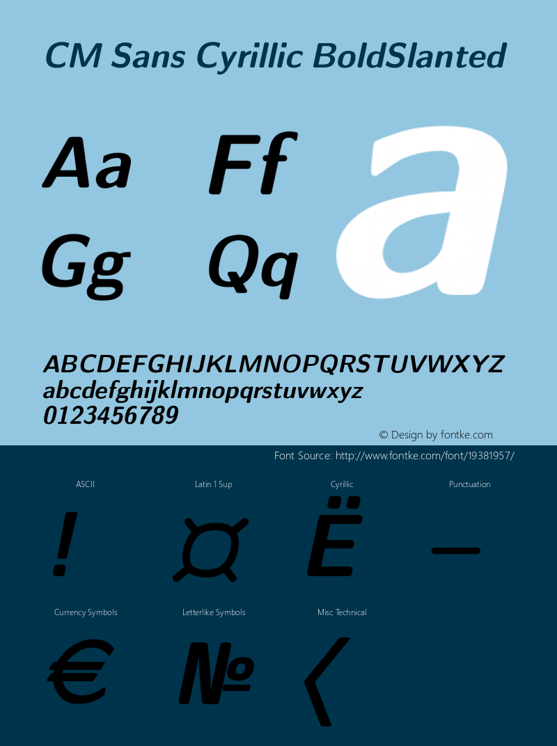 Computer Modern Sans Cyrillic Bold Slanted Version 001.001 Font Sample