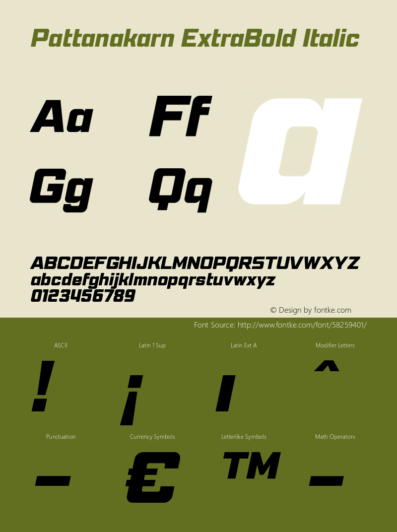 Pattanakarn ExtraBold Italic Version 1.3 Font Sample