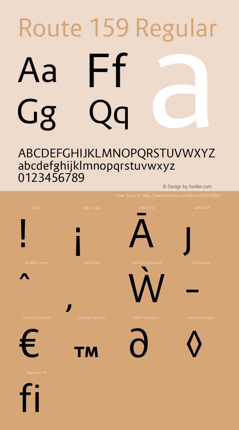 Route159-Regular Version 1.100 Font Sample