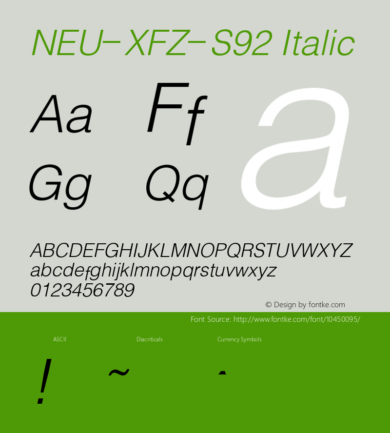 NEU-XFZ-S92 Italic 2.00 Font Sample