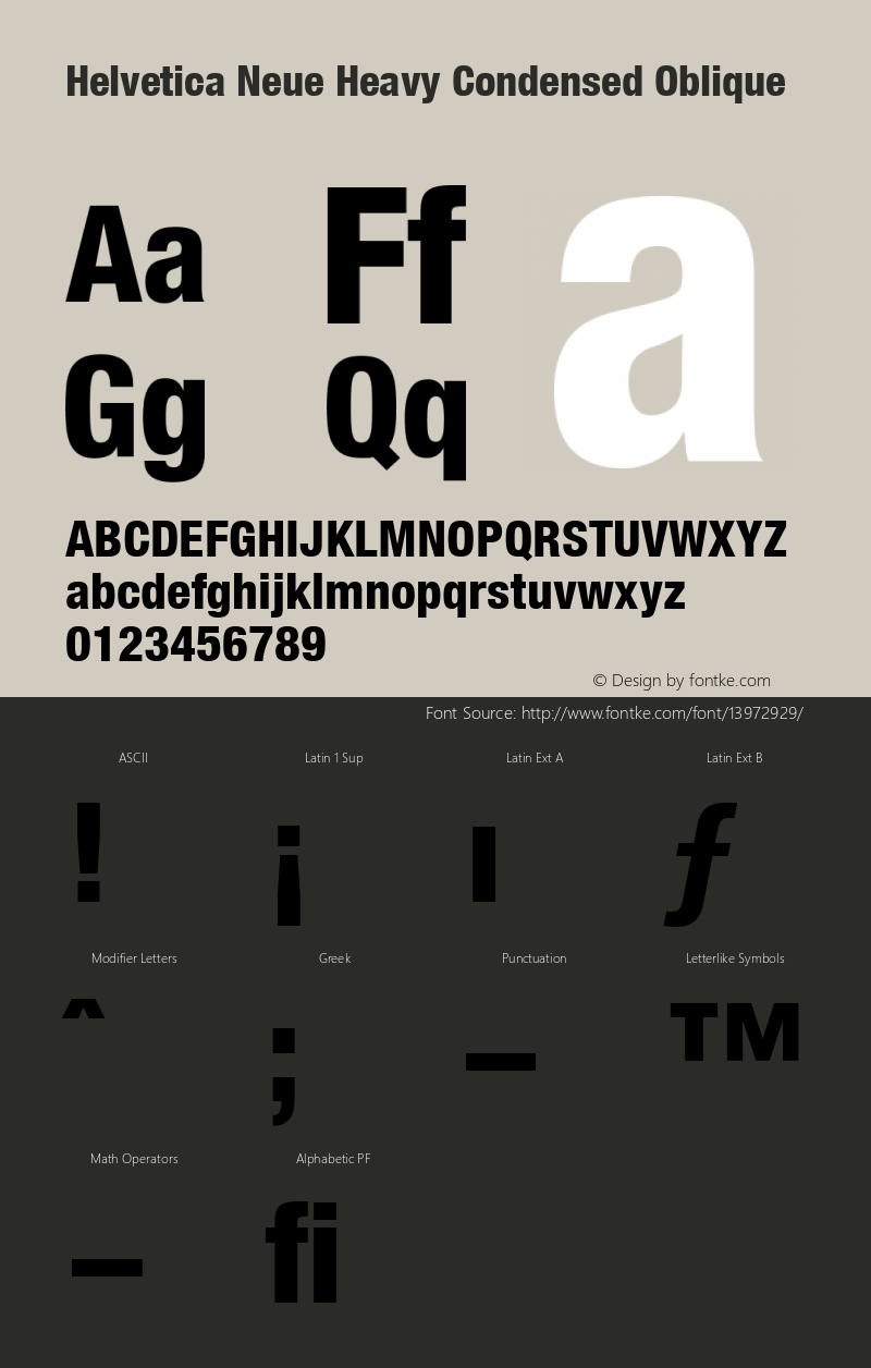 Helvetica Neue Heavy Condensed Oblique Version 001.000 Font Sample