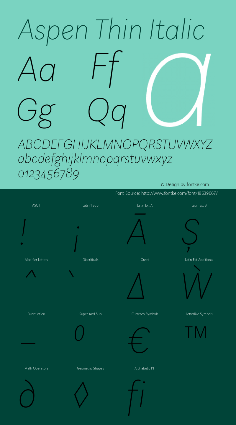 Aspen Thin Italic Version 1.001 Font Sample