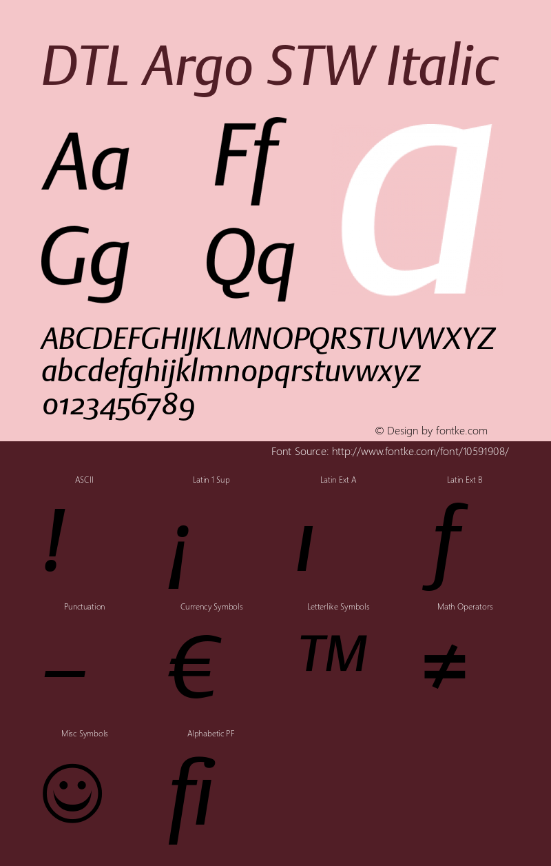 DTL Argo STW Italic Version 001.000 Font Sample