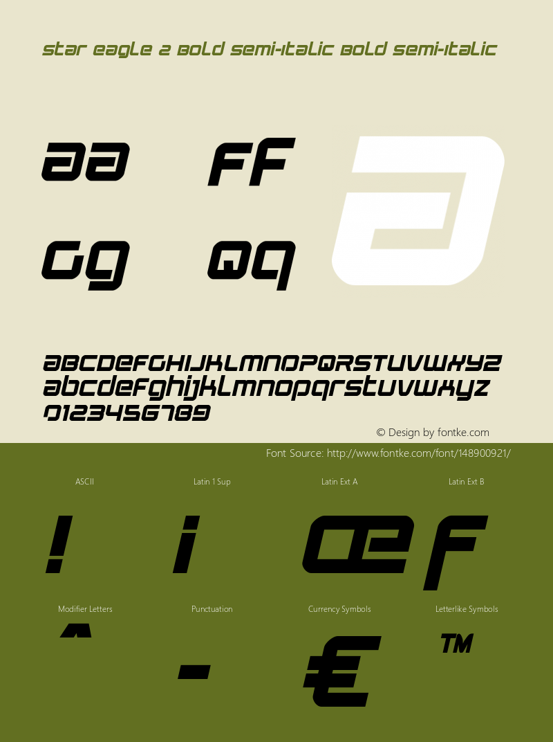 Star Eagle 2 Bold Semi-Italic Version 1.0; 2019 Font Sample