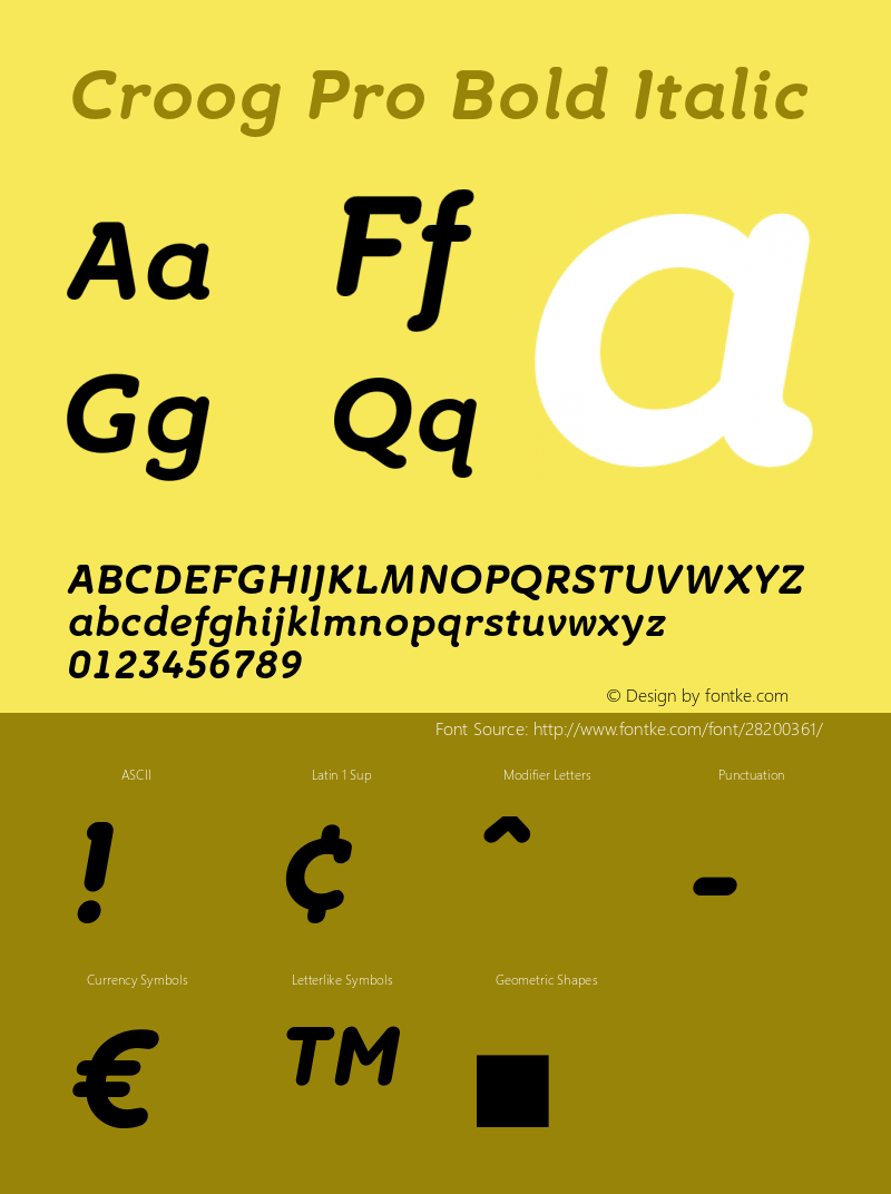 CroogPro-BoldItalic Version 2.000 Font Sample