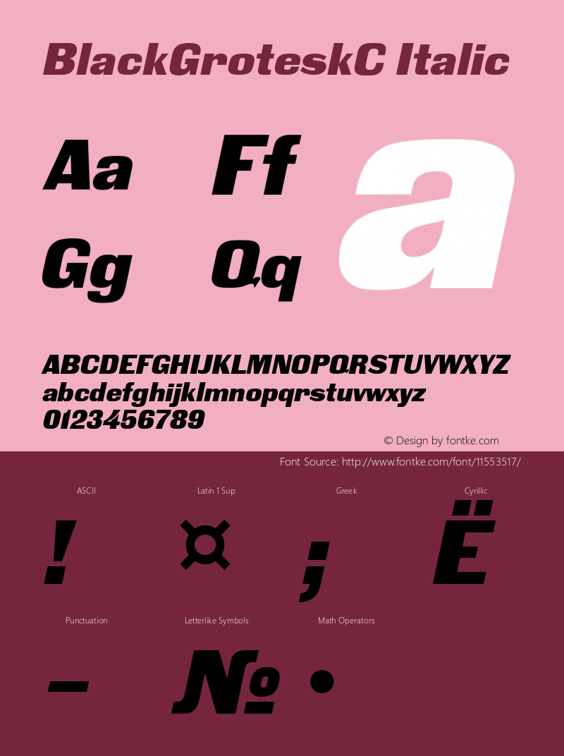 BlackGroteskC Italic Version 001.000 Font Sample