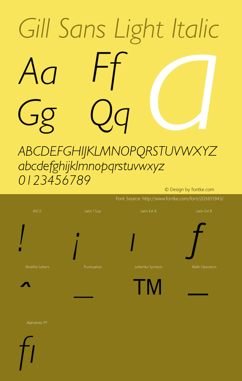 Gill Sans Light Italic Version 1.00 July 26, 2019, initial release图片样张