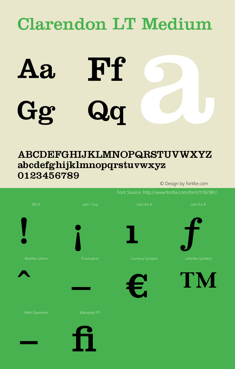 Clarendon LT Medium Version 006.000 Font Sample