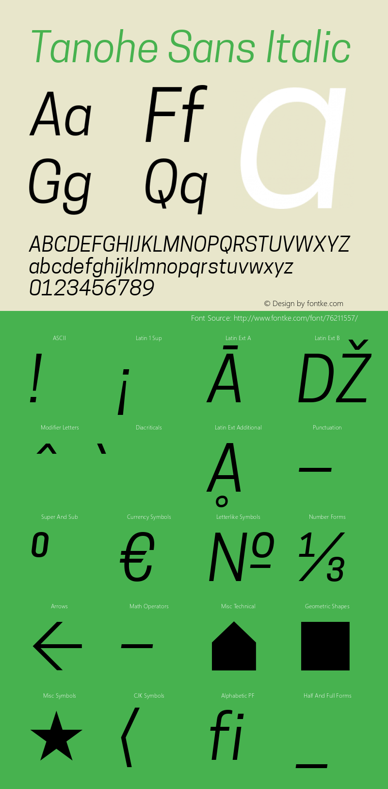 Tanohe Sans Italic Version 1.00;May 30, 2020;FontCreator 12.0.0.2522 64-bit; ttfautohint (v1.8.3) Font Sample
