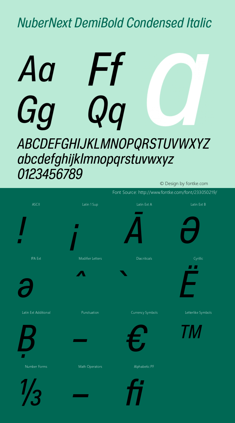 NuberNext DemiBold Condensed Italic Version 001.002 February 2020图片样张