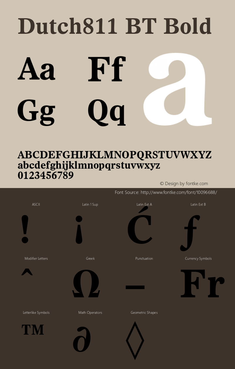 Dutch811 BT Bold Version 2.001 mfgpctt 4.4 Font Sample