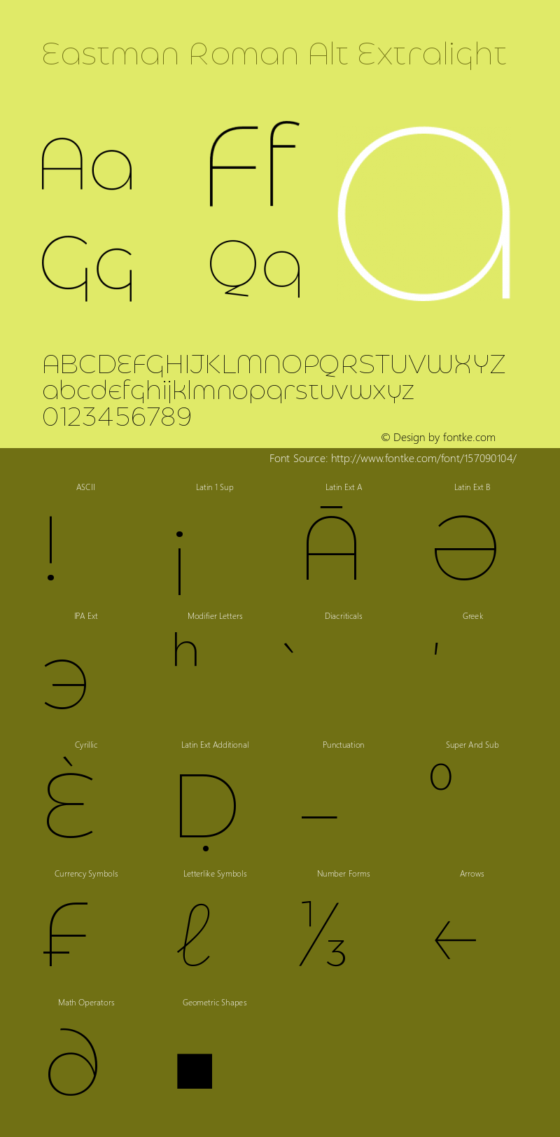 Eastman Roman Alt XLt Version 3.001;hotconv 1.0.109;makeotfexe 2.5.65596 Font Sample