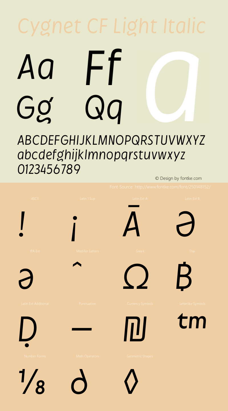 Cygnet CF Light Italic Version 1.000;Glyphs 3.1.2 (3151)图片样张