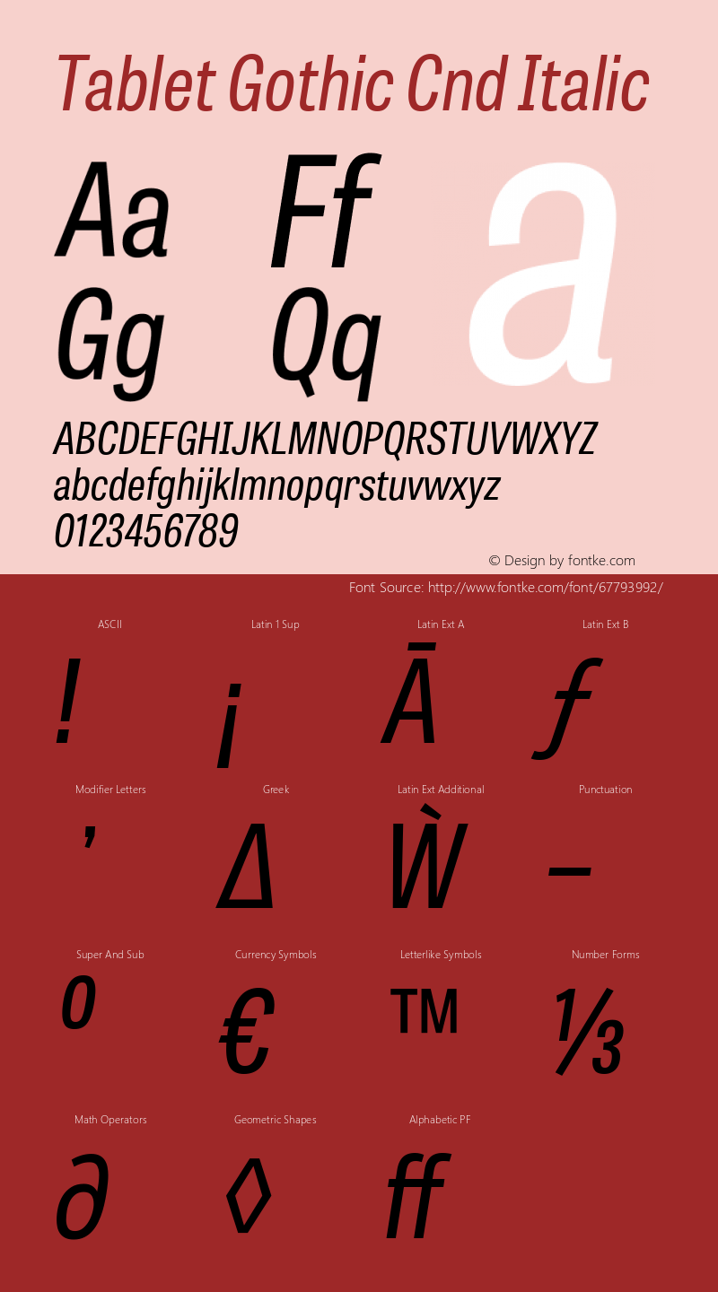 Tablet Gothic Cnd Italic Version 1.000;PS 001.001;hotconv 1.0.56 Font Sample