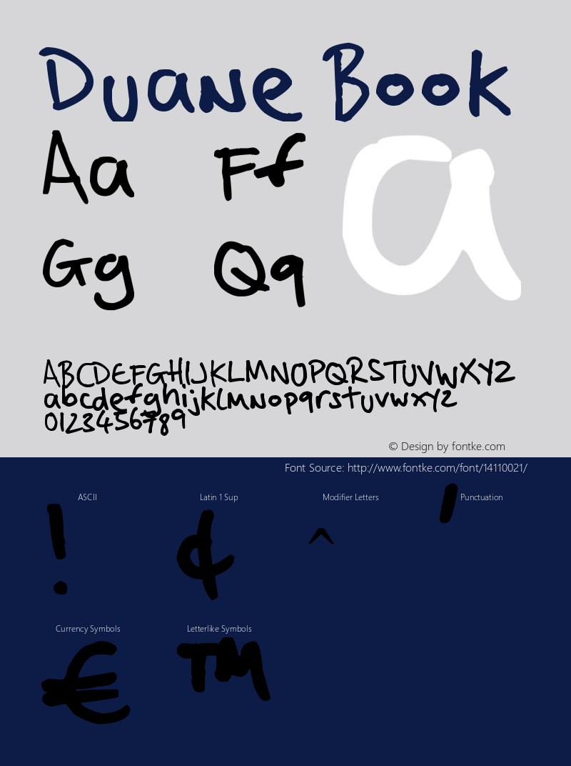 Duane Book Version 1.00 June 26, 2012, Font Sample