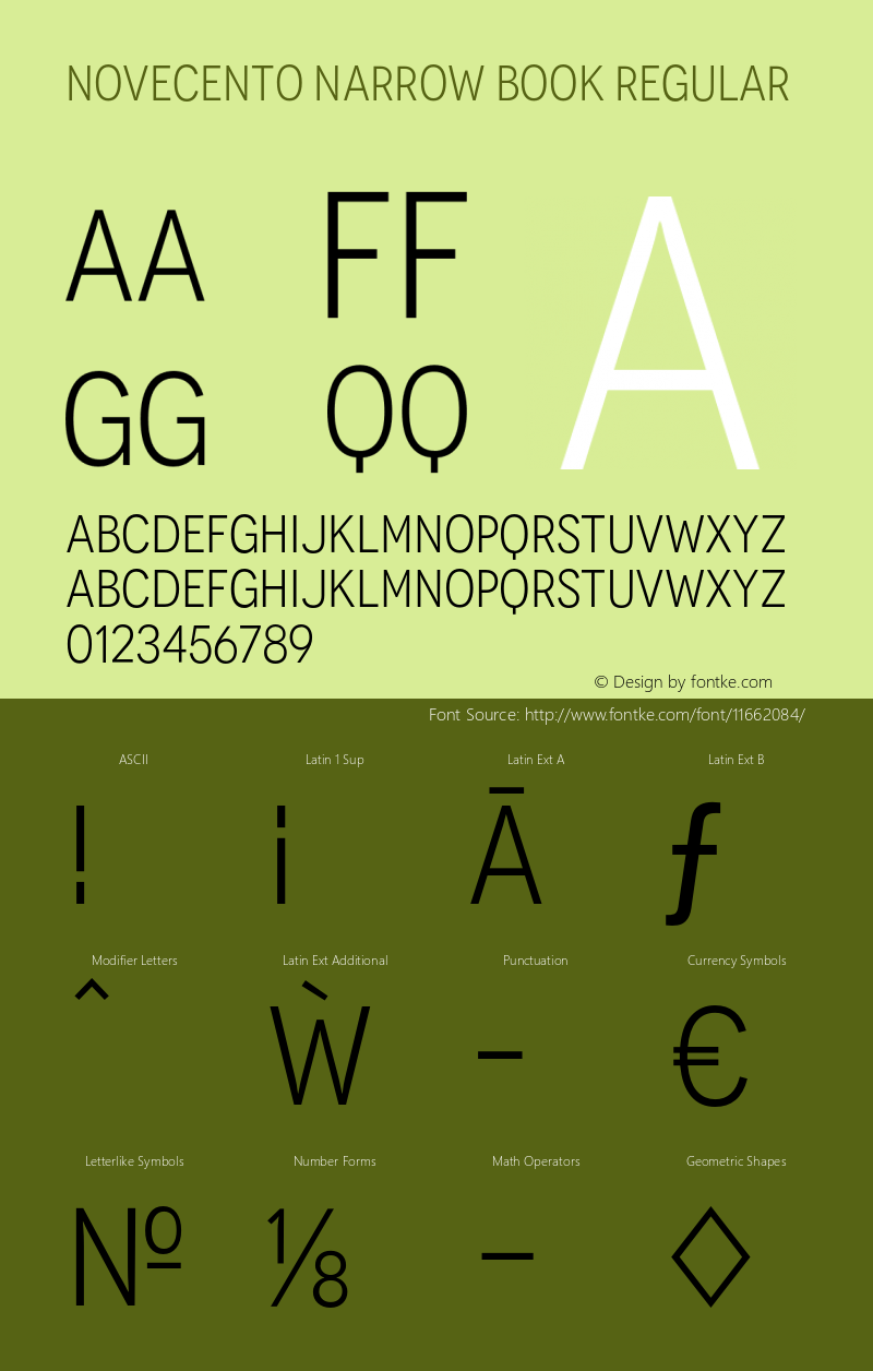 Novecento Narrow Book Regular Version 1.00 Font Sample
