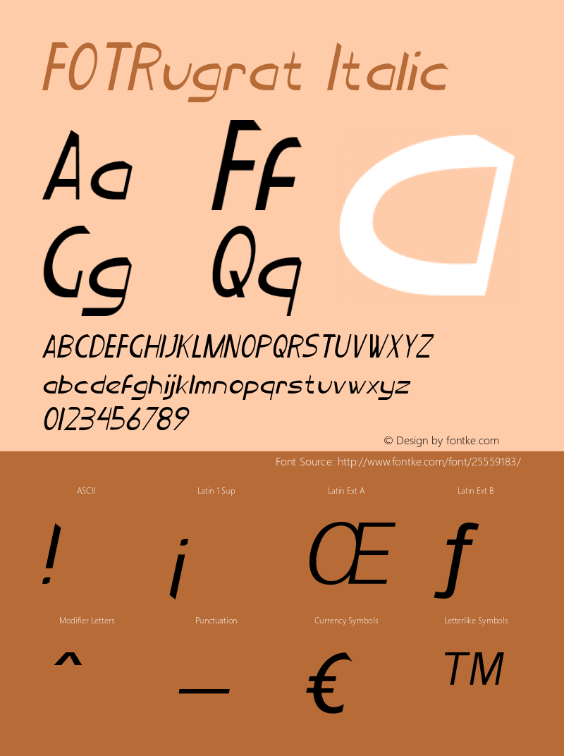 FOTRugrat-Italic Version 1.000 Font Sample