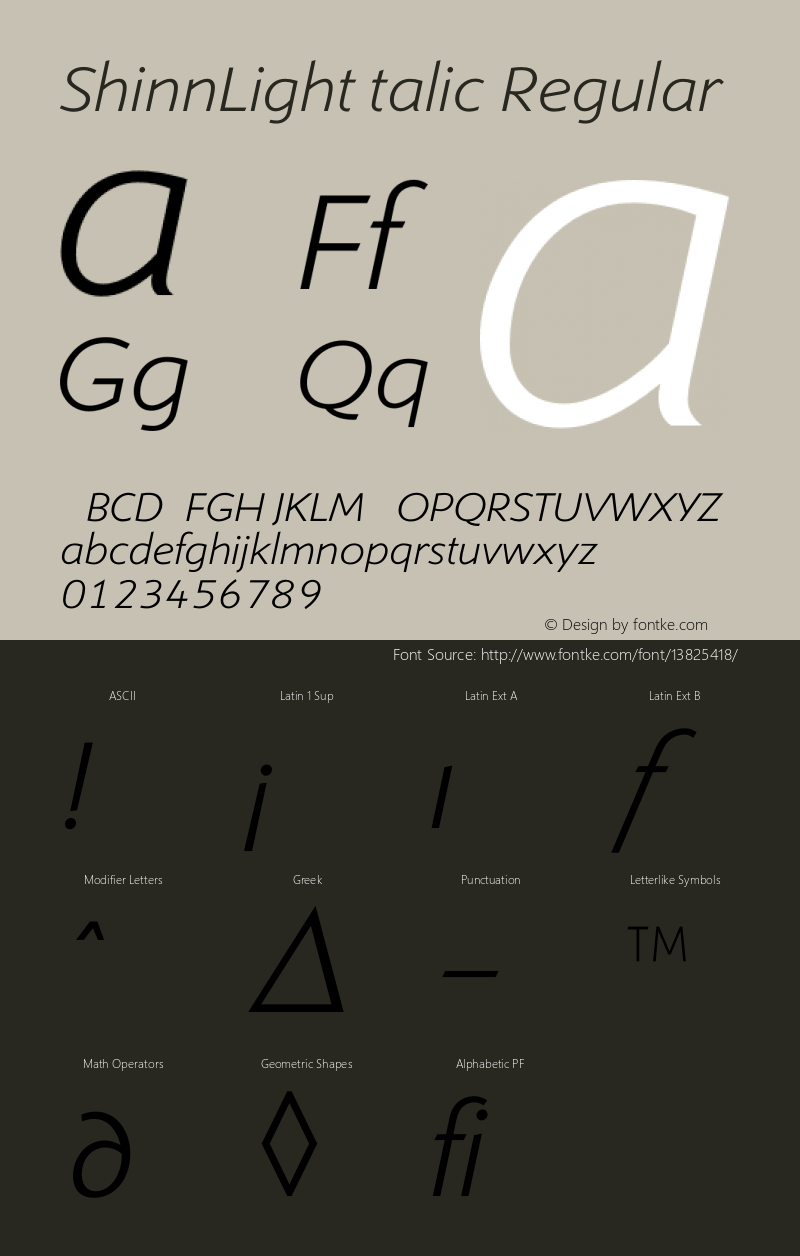 ShinnLightItalic Regular May 18, 1993 v1.1i Font Sample