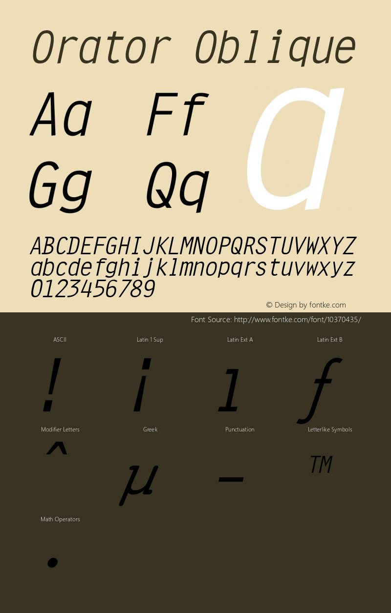 Orator Oblique Rev. 003.000 Font Sample