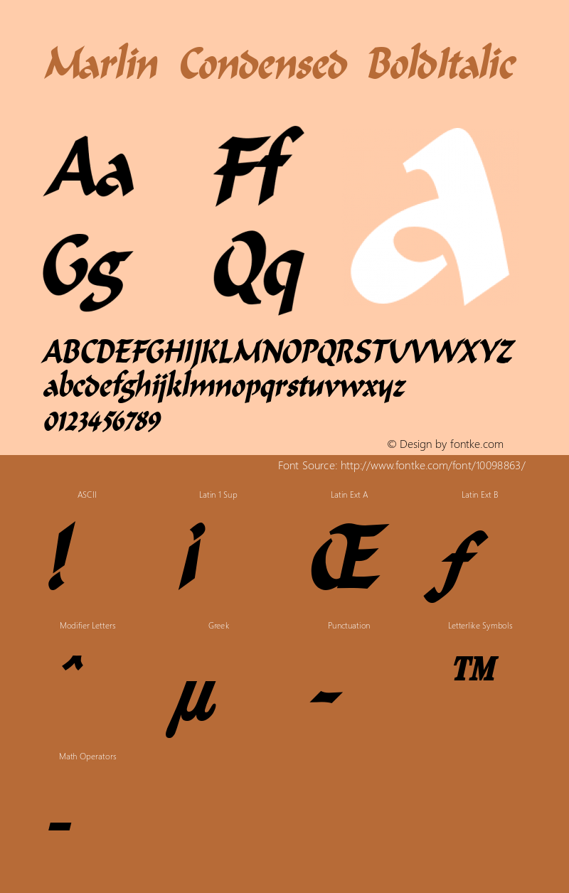 Marlin Condensed BoldItalic Altsys Fontographer 4.1 1/8/95 Font Sample