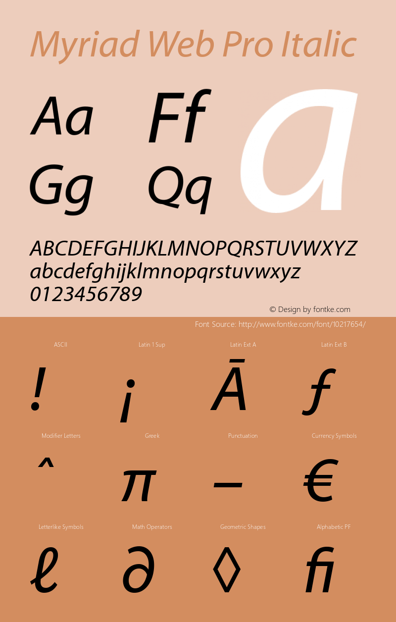 Myriad Web Pro Italic Version 001.014 Font Sample