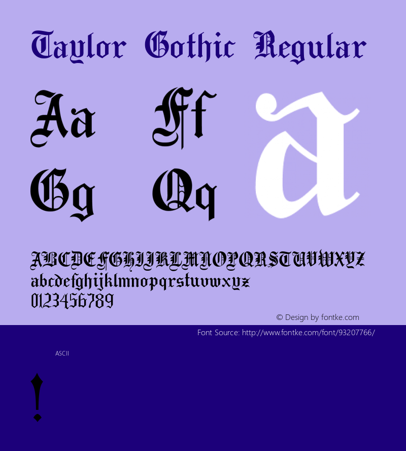 Taylor Gothic Version 1.00;November 23, 2020;FontCreator 13.0.0.2683 64-bit Font Sample