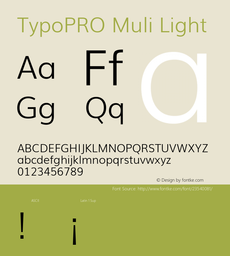 TypoPRO Muli Light Version 2; ttfautohint (v1.00rc1.6-4cba) -l 8 -r 50 -G 200 -x 0 -D latn -f none -w G Font Sample