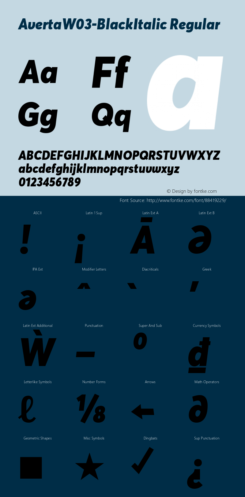 Averta W03 Black Italic Version 1.20 Font Sample