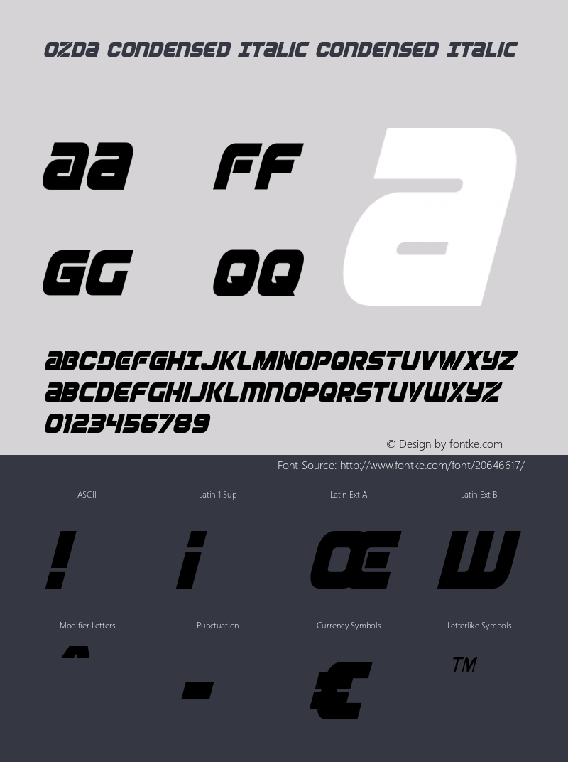 Ozda Condensed Italic Version 4.0; 2017 Font Sample