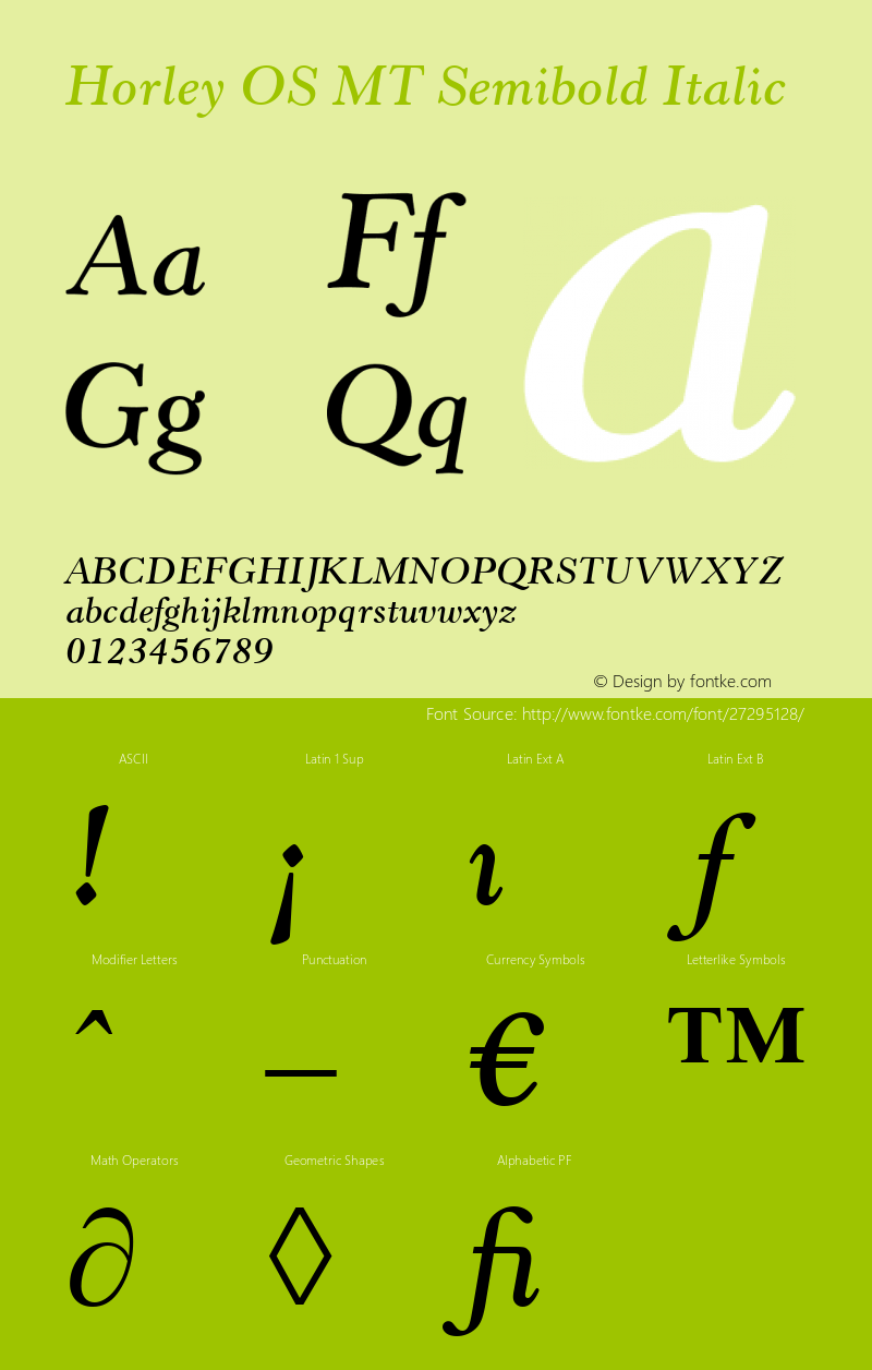 Horley OS MT Semibold Italic Version 1.5 - April 22, 1996 Font Sample