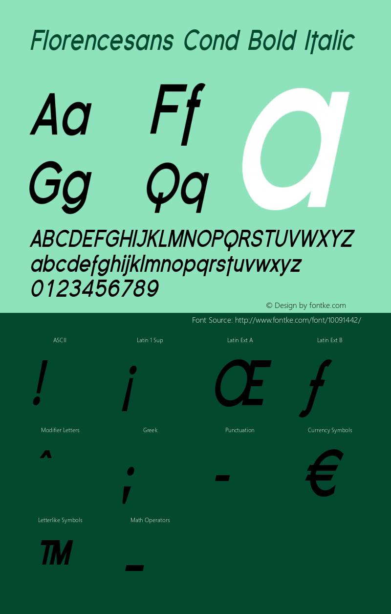 Florencesans Cond Bold Italic 1.0 Font Sample