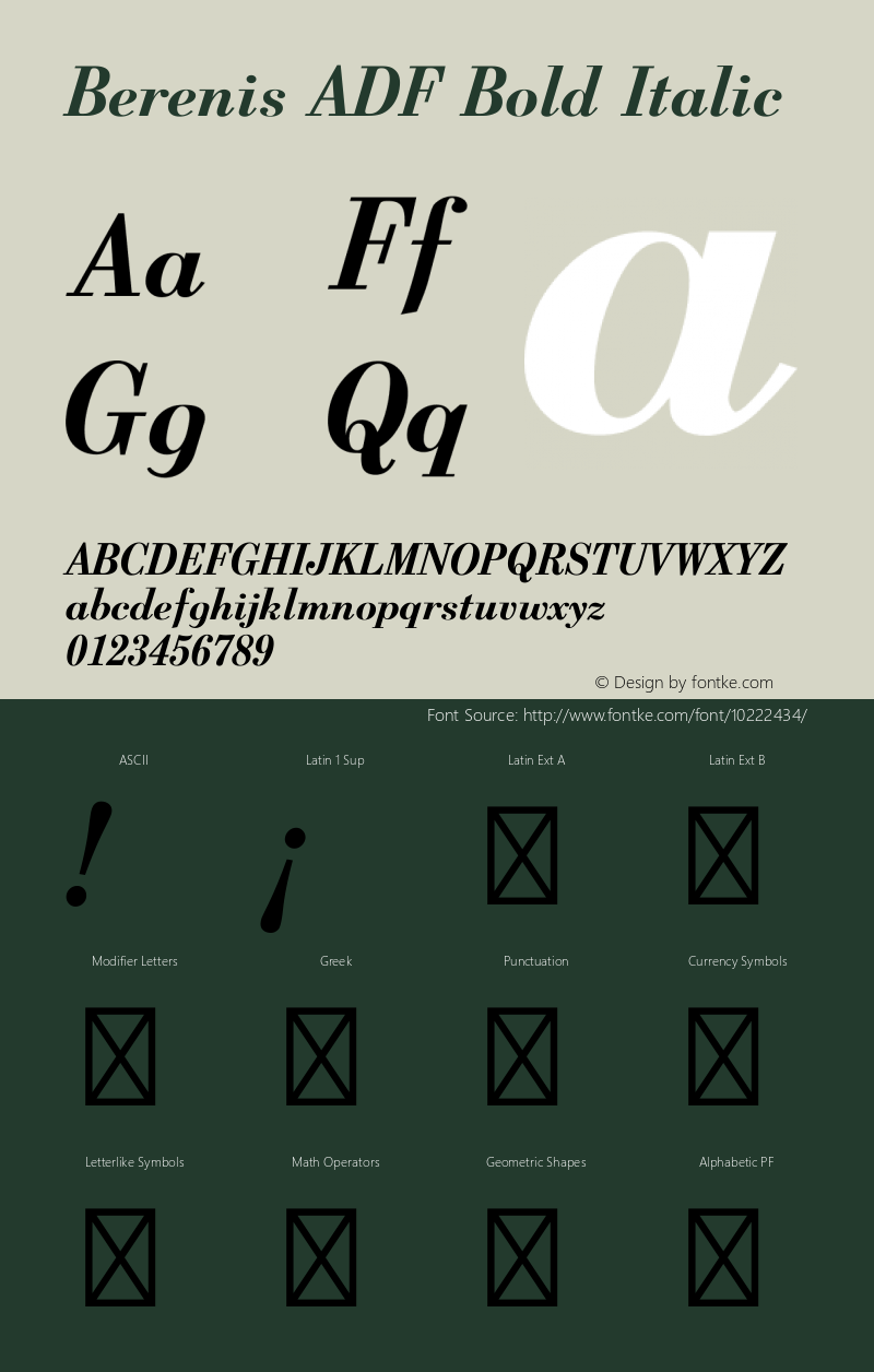 Berenis ADF Bold Italic 1.001 FontForge Font Sample