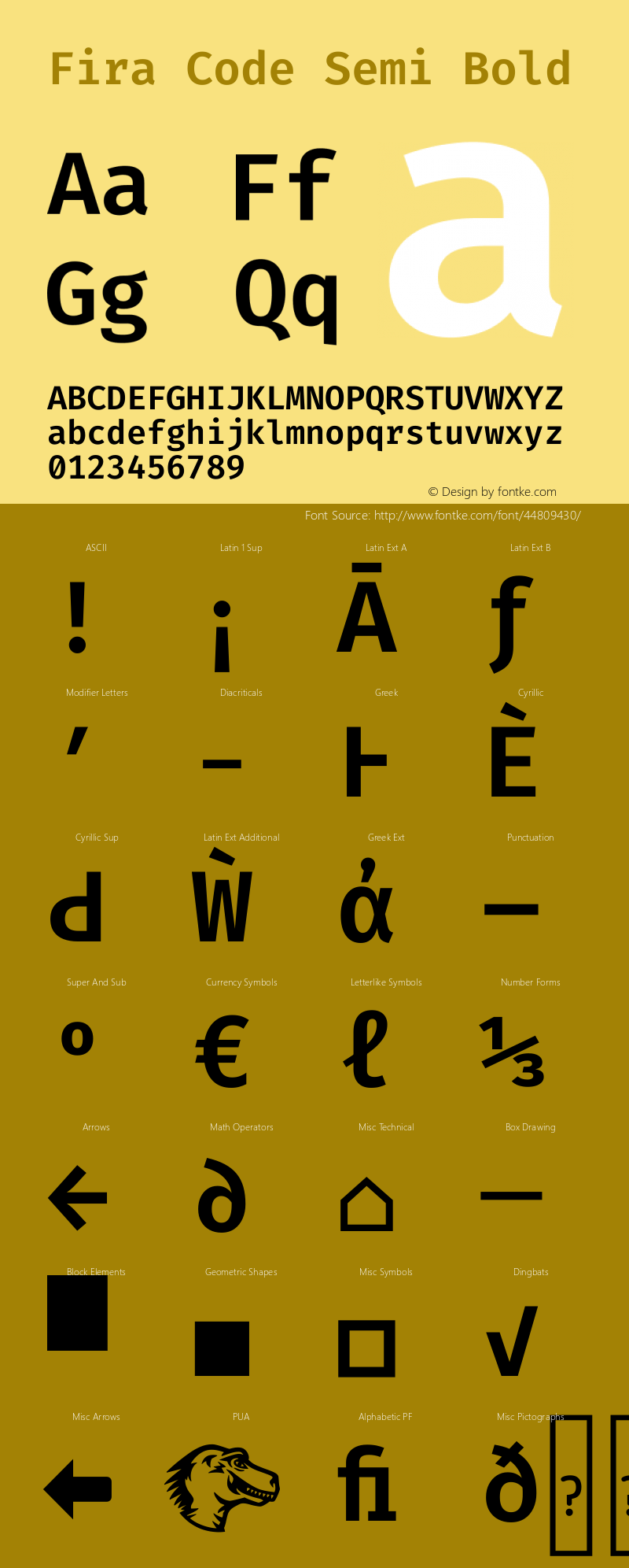 Fira Code Semi Bold Version 1.208 Font Sample