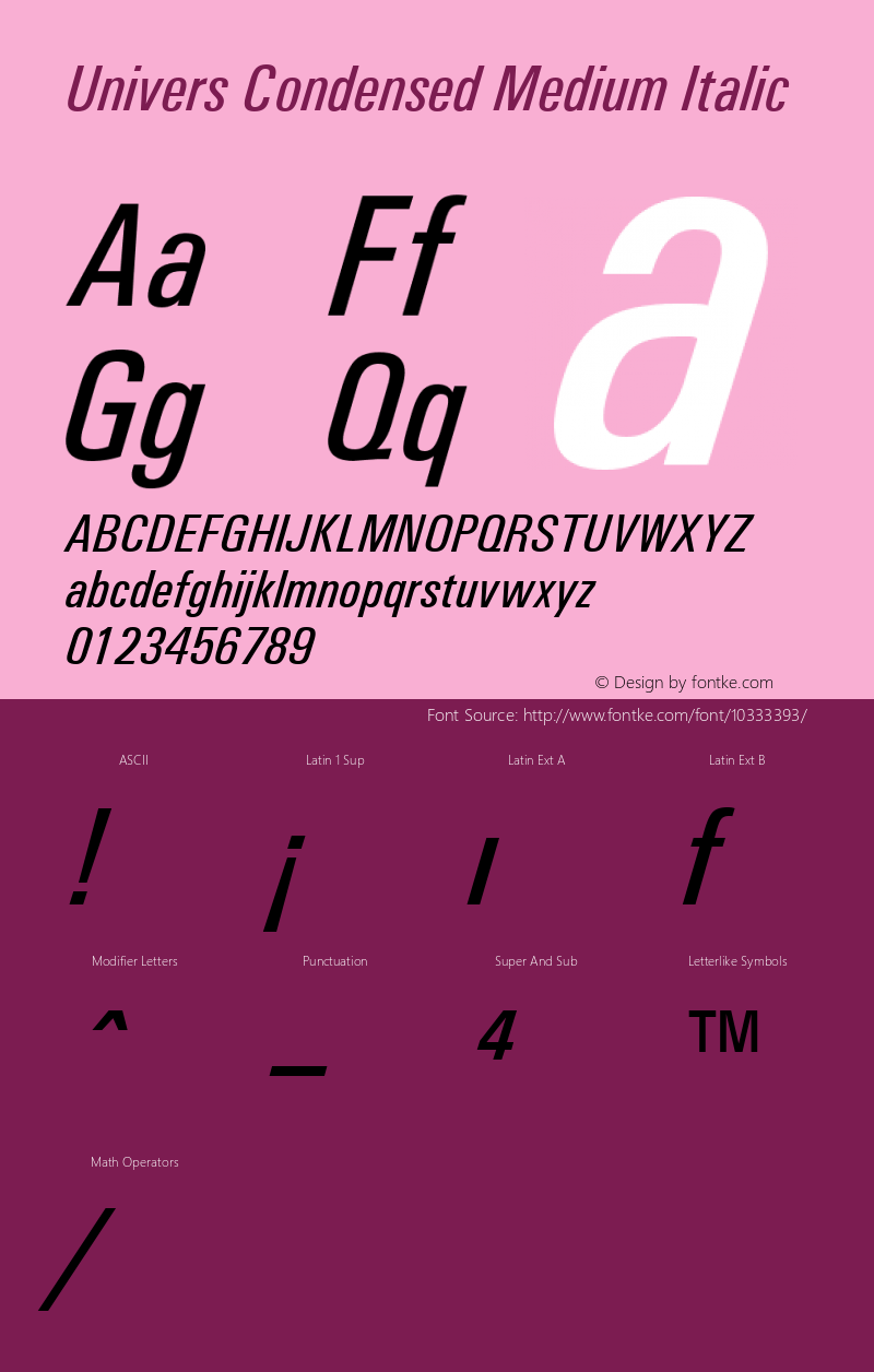 Univers Condensed Medium Italic Version 1.3 (ElseWare) Font Sample