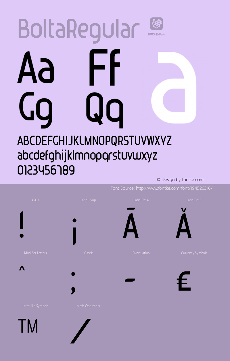 ☞Bolta Regular Version 1.0 Mayo 15, 2012;com.myfonts.ixipcalli.bolta.regular.wfkit2.3PJp图片样张