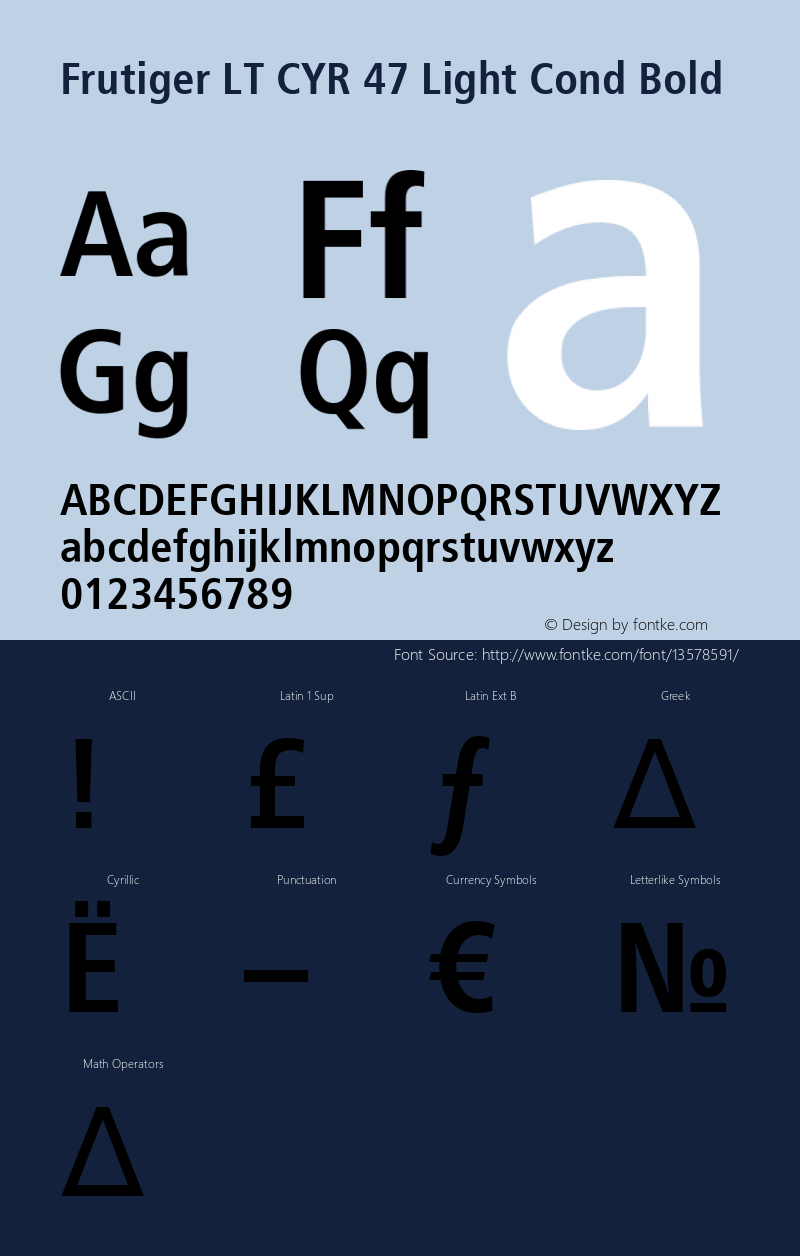 Frutiger LT CYR 47 Light Cond Bold Version 1.01 Font Sample